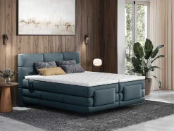 Conjunto Completo Boxspring Cabeceira De Cama Acolchoada + Sommiers Articulados Eletricos + Colchão + Sobrecolchão 2X80X200 Cm Tecido Azul - Lodi De Palacio