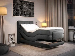Conjunto Completo Boxspring, Cabeceira De Cama Acolchoada + Sommiers Articulados Eletricos + Colchão 100X200 Cm Tecido Antracite - Lodi Da Palacio