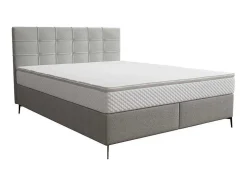 Conjunto Completo Boxspring Com Cabeceira Estofada + Sommier + Colchão + Sobrecolchão 180 X 200 Cm Tecido Cinza-Claro - Inao De Ysmee
