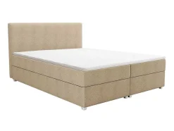 Conjunto Completo Boxspring Com Cabeceira + Sommier + Colchão + Sobrecolchão 160 X 200 Cm Tecido Bege - Onan De Ysmee