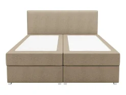 Conjunto Completo Boxspring Com Cabeceira + Sommier + Colchão + Sobrecolchão 160 X 200 Cm Tecido Bege - Onan De Ysmee