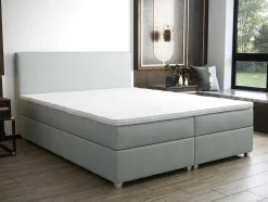 Conjunto Completo Boxspring Com Cabeceira + Sommier + Colchão + Sobrecolchão 140 X 200 Cm Tecido Cinza-Claro - Onan De Ysmee