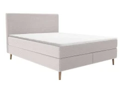 Conjunto Completo Boxspring Com Cabeceira + Sommier + Colchão + Sobrecolchão 160 X 200 Cm Veludo Canelado Bege - Nara De Ysmee