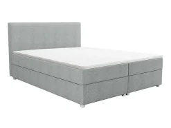 Conjunto Completo Boxspring Com Cabeceira + Sommier + Colchão + Sobrecolchão 180 X 200 Cm Tecido Cinza-Claro - Onan De Ysmee