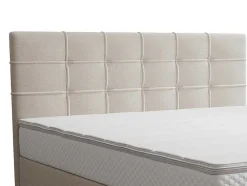 Conjunto Completo Boxspring Com Cabeceira Estofada + Sommier + Colchão + Sobrecolchão 180 X 200 Cm Tecido Bege - Inao De Ysmee
