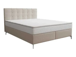 Conjunto Completo Boxspring Com Cabeceira Estofada + Sommier + Colchão + Sobrecolchão 160 X 200 Cm Tecido Bege - Inao De Ysmee