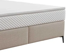 Conjunto Completo Boxspring Com Cabeceira Estofada + Sommier + Colchão + Sobrecolchão 160 X 200 Cm Tecido Bege - Inao De Ysmee