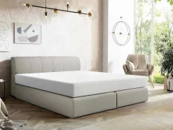 Conjunto Completo Boxspring Cabeceira De Cama + Sommier Com Leds + Colchão 160X200 Cm Tecido Cinza - Otaru De Ysmee