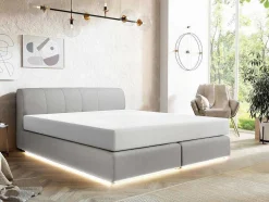 Conjunto Completo Boxspring Cabeceira De Cama + Sommier Com Leds + Colchão 160X200 Cm Tecido Cinza - Otaru De Ysmee