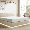 Conjunto Completo Boxspring Cabeceira De Cama + Sommier Com Leds + Colchão 160X200 Cm Tecido Bege - Otaru De Ysmee