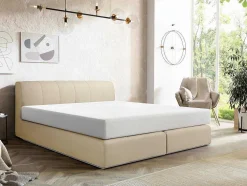 Conjunto Completo Boxspring Cabeceira De Cama + Sommier Com Leds + Colchão 160X200 Cm Tecido Bege - Otaru De Ysmee