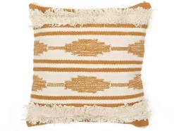 Conjunto De 2 Almofadas Com Franjas Em Algodao De 40 X 40 Cm Cor Amarelo E Bege - Karius