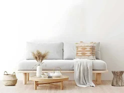 Conjunto De 2 Almofadas Com Franjas Em Algodao De 40 X 40 Cm Cor Amarelo E Bege - Karius