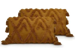 Conjunto De 2 Almofadas Com Pompons - Algodao Tufado - 30 X 50 Cm - Amarelo Mostarda - Aspen