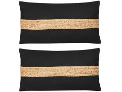 Conjunto De 2 Almofadas Em Algodao E Em Juta 30 X 60 Cm Cor Natural E Preta - Natura