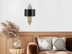 Conjunto De 2 Apliques Art Deco Metal L22Xa75 Cm, Preto E Dourado - Sangarius