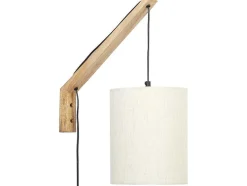 Conjunto De 2 Apliques De Parede Estilo Escandinavo D. 35 X A. 48 Cm Madeira E Tecido Natural E Bege - Paliana