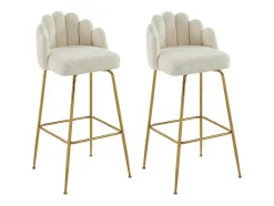 Conjunto De 2 Bancos Altos Tecido Boucle E Metal Dourado, Cor Creme - Altinam De Pascal Morabito