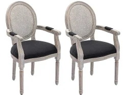 Conjunto De 2 Cadeiras Com Apoios De Bracos Empalhadas, Tecido E Madeira De Hevea Preto - Antoinette