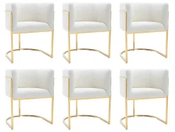 Conjunto De 6 Cadeiras Com Apoios De Bracos Tecido Boucle E Aco Inoxidavel Branco E Dourado - Peria De Pascal Morabito