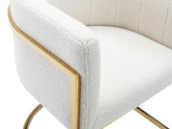 Conjunto De 6 Cadeiras Com Apoios De Bracos Tecido Boucle E Aco Inoxidavel Branco E Dourado - Peria De Pascal Morabito