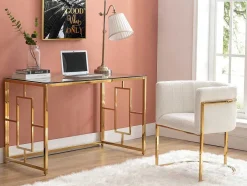 Conjunto De 6 Cadeiras Com Apoios De Bracos Tecido Boucle E Aco Inoxidavel Branco E Dourado - Peria De Pascal Morabito
