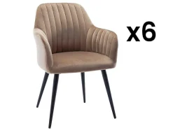 Conjunto De 6 Cadeiras Com Apoios De Bracos Em Veludo E Metal Preto, Cor Bege - Eleana