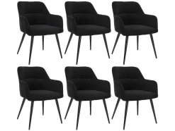 Conjunto De 6 Cadeiras Com Apoios De Bracos Em Tecido E Metal Preto - Heka