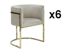 Conjunto De 6 Cadeiras Com Apoios De Bracos, Veludo E Aco Inoxidavel, Bege E Dourado - Peria De Pascal Morabito