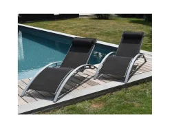 Conjunto De 2 Cadeiras De Conves Galapagos Em Têxtileno Preto - Aluminio Cinzento