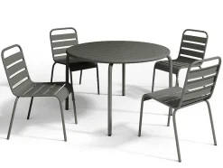 Conjunto De 2 Cadeiras De Jardim Empilhaveis Em Metal Cinzento-Escuro - Mirmande
