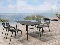 Conjunto De 2 Cadeiras De Jardim Empilhaveis Em Metal Cinzento-Escuro - Mirmande