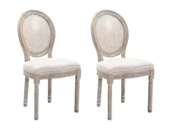 Conjunto De 2 Cadeiras Empalhadas, Tecido E Madeira De Hevea Bege - Antoinette
