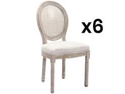 Conjunto De 6 Cadeiras Empalhadas, Tecido E Madeira De Hevea Bege - Antoinette