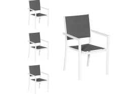 Conjunto De 4 Cadeiras Estofadas Em Aluminio Branco - Têxtileno Cinzento