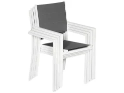 Conjunto De 4 Cadeiras Estofadas Em Aluminio Branco - Têxtileno Cinzento