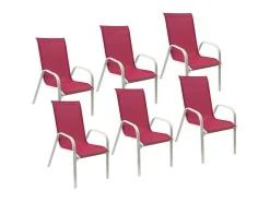 Conjunto De 6 Cadeiras Marbella Em Têxtilene Rosa - Aluminio Branco