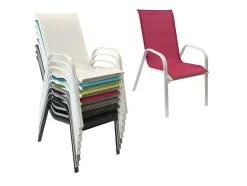 Conjunto De 6 Cadeiras Marbella Em Têxtilene Rosa - Aluminio Branco