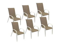 Conjunto De 6 Cadeiras Marbella Em Taupe Têxtilene - Aluminio Branco