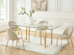 Conjunto De 2 Cadeiras Melbourne - Veludo E Metal Dourado - Bege