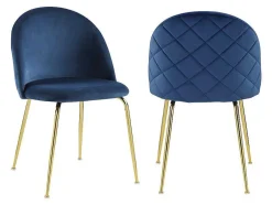 Conjunto De 2 Cadeiras Melbourne - Veludo E Metal Dourado - Azul