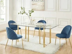 Conjunto De 2 Cadeiras Melbourne - Veludo E Metal Dourado - Azul