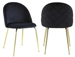 Conjunto De 2 Cadeiras Melbourne - Veludo E Metal Dourado - Preto