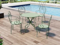Conjunto De 4 Cadeiroes De Jardim Empilhaveis Em Metal Estilo Ferro Forjado Cor Verde Amendoa - Guermantes
