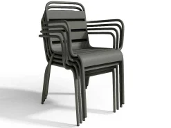 Conjunto De 2 Cadeiroes De Jardim Empilhaveis Em Metal Cinzento-Escuro - Mirmande