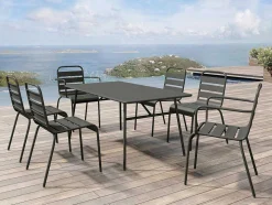 Conjunto De 2 Cadeiroes De Jardim Empilhaveis Em Metal Cinzento-Escuro - Mirmande