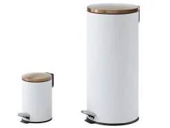 Conjunto De 2 Caixotes Do Lixo Com Pedal Em Inox De 30 L E 3 L Cor Branco E Dourado - Pira