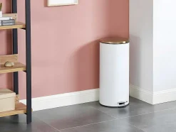 Conjunto De 2 Caixotes Do Lixo Com Pedal Em Inox De 30 L E 3 L Cor Branco E Dourado - Pira