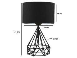 Conjunto De 2 Candeeiros De Mesa Em Metal Cor Preto E Abajur Em Tecido De A. 41 Cm - Anaia