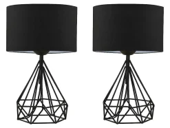 Conjunto De 2 Candeeiros De Mesa Em Metal Cor Preto E Abajur Em Tecido De A. 41 Cm - Anaia